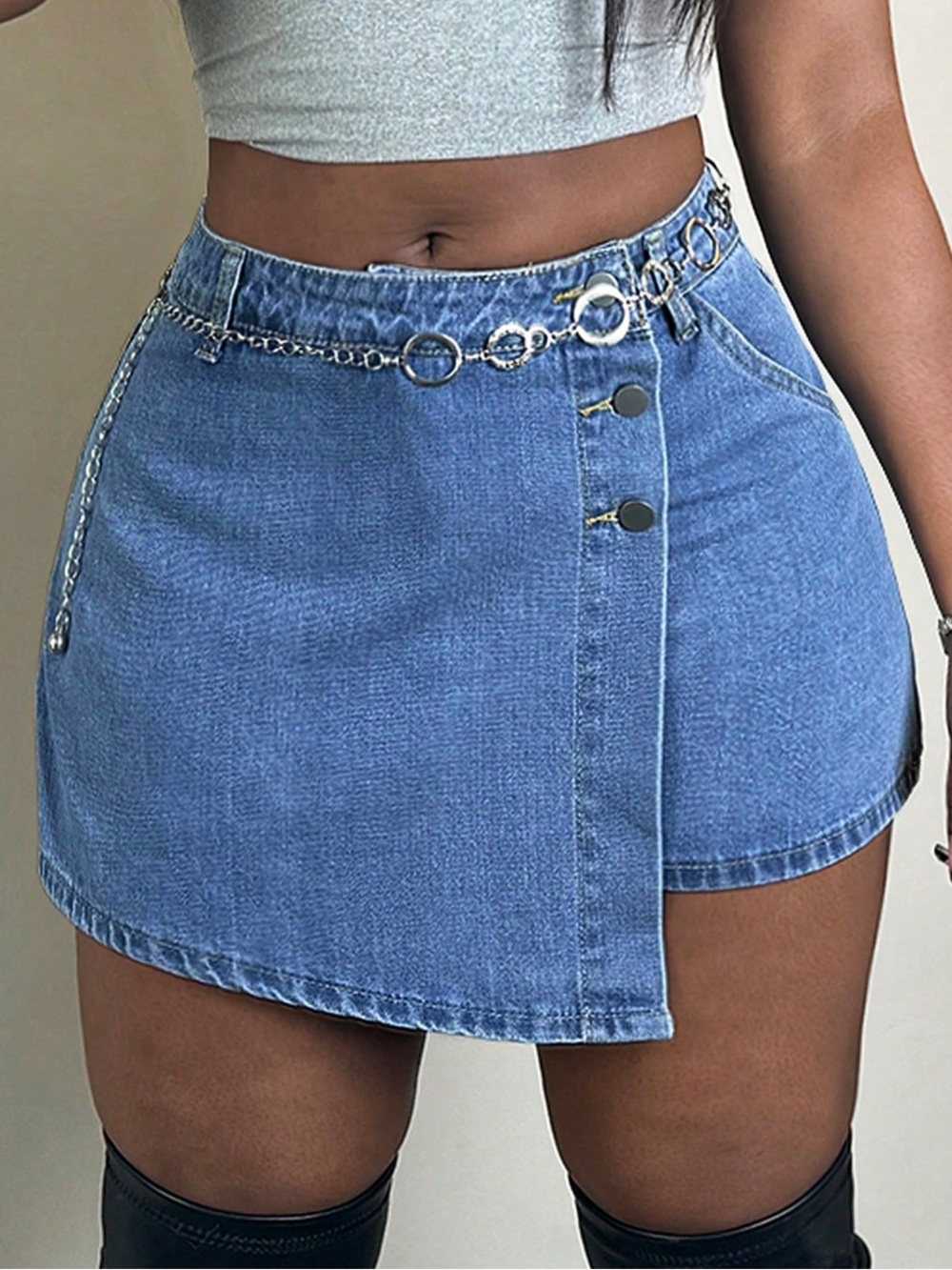 SHEIN Blue Asymmetrical Denim Mini Skort